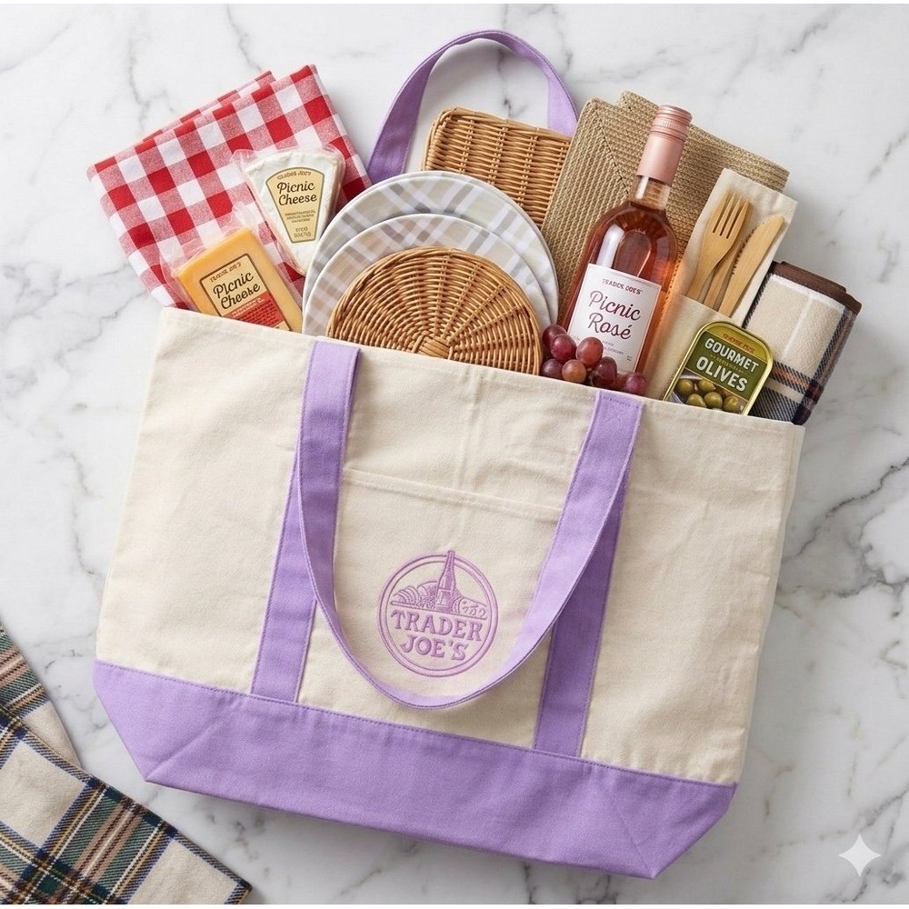 Canvas trader Joe's  spring tote bag purple
